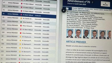 Amendement de Boris Vallaud. Photo de la liste d'amendements à la proposition de loi du groupe Liot. LCP