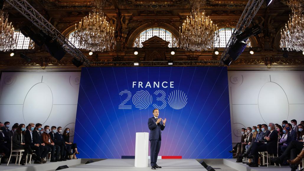 Emmanuel Macron dévoile le plan France 2030, le 12 octobre 2021 (Ludovic MARIN / POOL / AFP)